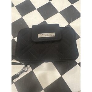 Vera Bradley Black Quilted RFID Wallet Wristlet Card Holder ID Window Zip Around
